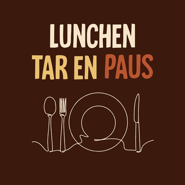 Dekorativ omslagsbild med text: Lunchen tar en paus