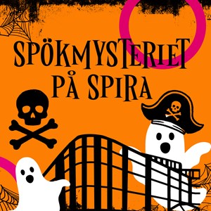 En illustrerad bild med spöken, pirathattar och Kulturhuset Spira.