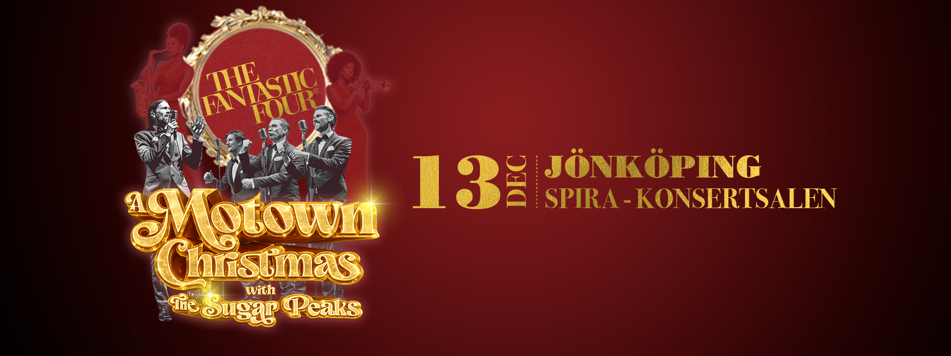 Affischbild för julkonserten med The Fantastic Four A Motown Christmas på Kulturhuset Spira.