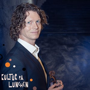 Affischbild för lunchkonserten "Ett stråk av barock". En man med en fiol.
