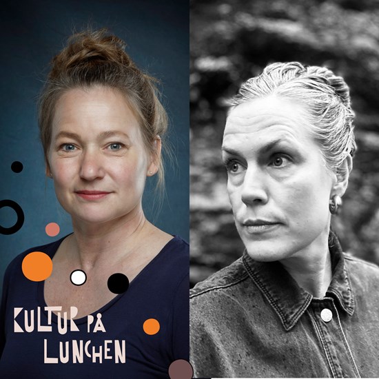 Affischbild för lunchlyriken När tiden slutar rusa ligger stenarna kvar 27 mars kl. 12.00 på Kulturhuset Spira. Två kvinnor. 