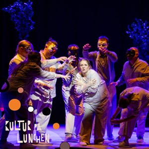 Affischbild för lunchprogrammet "Spöken och hjärnspöken med Freja Musikteater" 10 april kl. 12.00 på Kulturhuset Spira. 