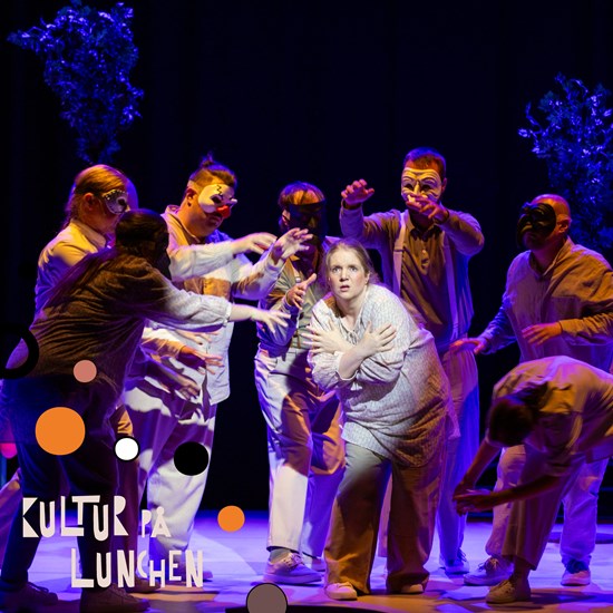 Affischbild för lunchprogrammet "Spöken och hjärnspöken med Freja Musikteater" 10 april kl. 12.00 på Kulturhuset Spira. 