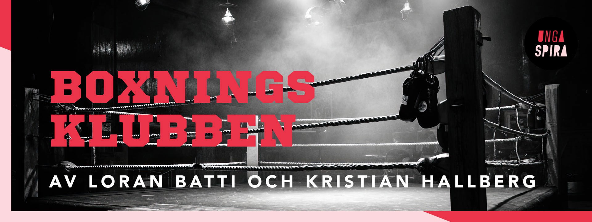 En boxningsring där det hänger ett par boxningshandskar.